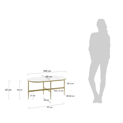 Журнальный столик La Forma Elisenda 100 x 50 x h45 см, золотой и белый