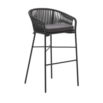 Барный стул La Forma (ex Julia Grup) Yanet 55 x 50 x h100 см, чёрный, из верёвки, высота сиденья 80 см