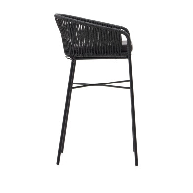 Барный стул La Forma (ex Julia Grup) Yanet 55 x 50 x h100 см, чёрный, из верёвки, высота сиденья 80 см