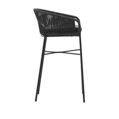 Барный стул La Forma (ex Julia Grup) Yanet 55 x 50 x h100 см, чёрный, из верёвки, высота сиденья 80 см