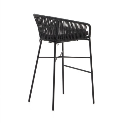 Барный стул La Forma (ex Julia Grup) Yanet 55 x 50 x h100 см, чёрный, из верёвки, высота сиденья 80 см