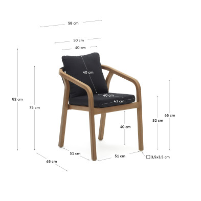 Стул La Forma Malaret 58 x 65 x h75 см, из массива эвкалипта и чёрного шнура