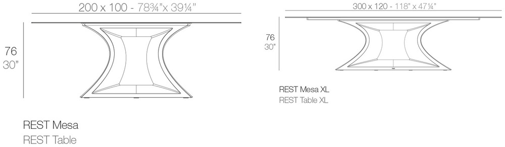 Размеры Стол Vondom Rest